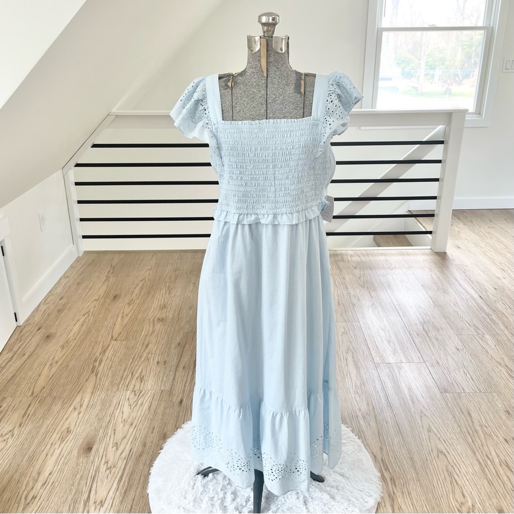 LC Lauren Conrad pastel blue open back double layer cotton midi dress